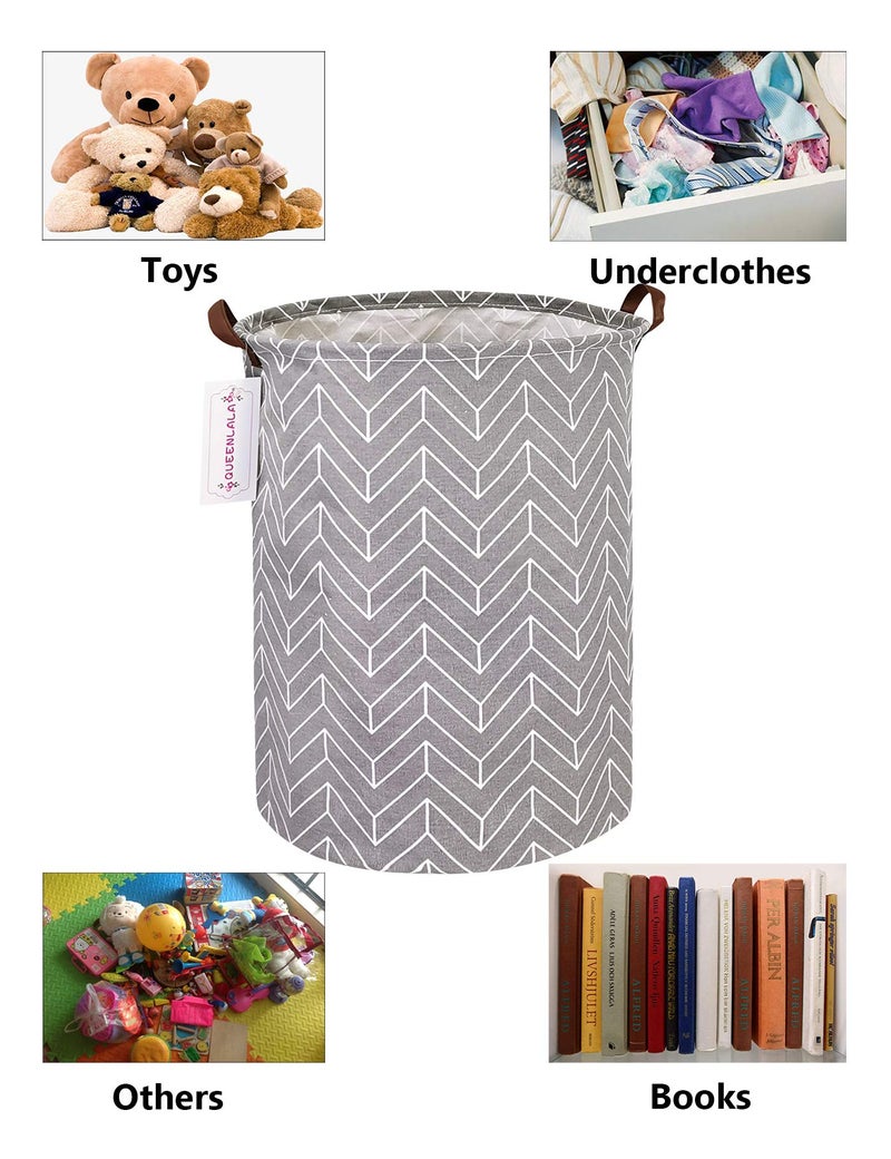 QUEENLALA Large Storage Basket,Laundry Hamper/Bathroom/Home Decor/Collapsible Round Storage Bin,Boys and Girls Hamper/Boxes/Clothing(Grey Wheat) - Image 3